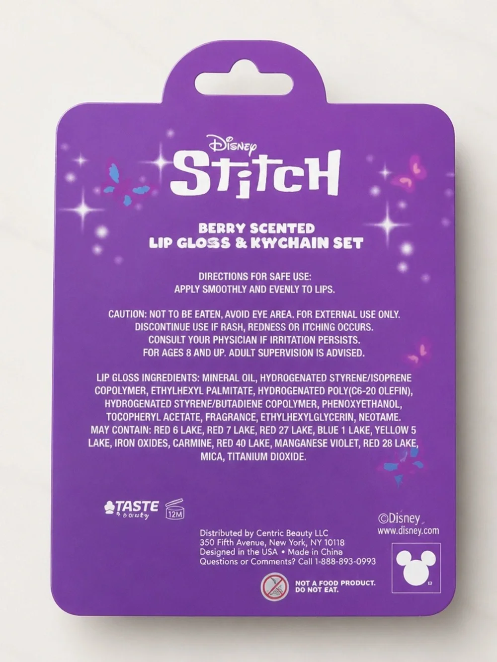 Disney Stitch Lip Gloss & Keychain Gift Set Purple NWT